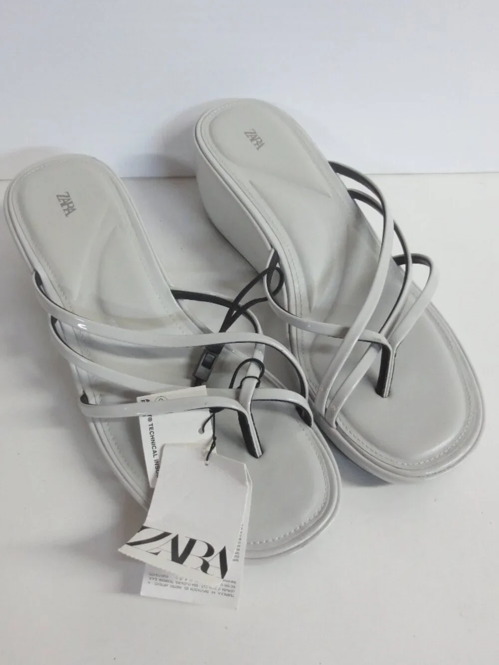 ZARA WOMEN'S STRAPPY WEDGE SLIP ON SANDALS - LIGHT GREY - US 9